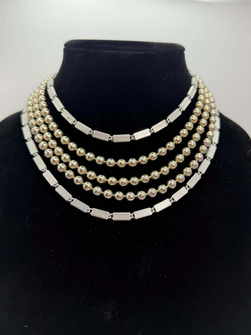 Vintage Monet Silver Tone 5 Strand Necklace Bracelet Set Multi Strand Beaded Sta
